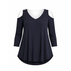 FROXX Cold Shoulder Knit Top XXL Black Casual V-Neck Tunic  Classic Chic